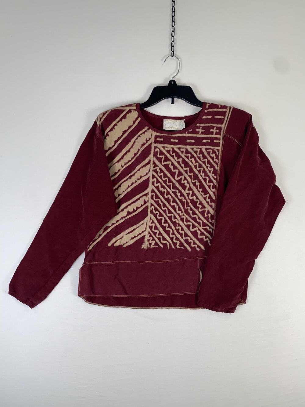 Vintage Spencer Alexis Blouse Womens 6 Red Geometric Crew Neck Long Sleeve Top